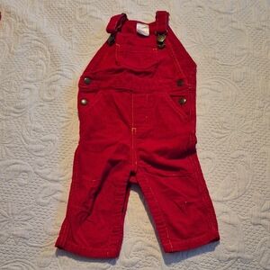 Hanna Andersson 70 or 6-12 months yellow stitching red corduroy overalls VVGUC